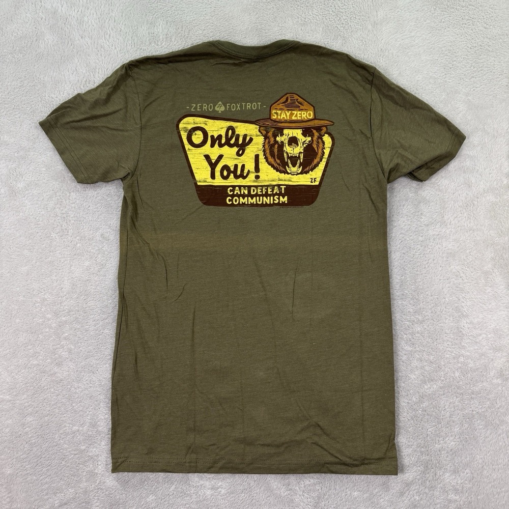 NWD Zero Foxtrot T Shirt Men Small Green Yogi Bear Only You Can Defeat Communism